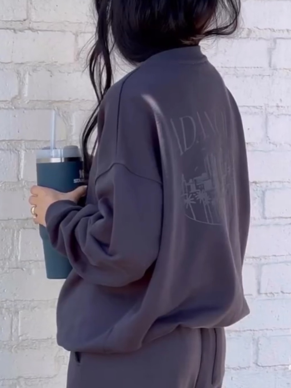 Adanola x Steph Shep Skyline Oversized Sweatshirt Dark Brown Crewneck - Picture 15 of 15